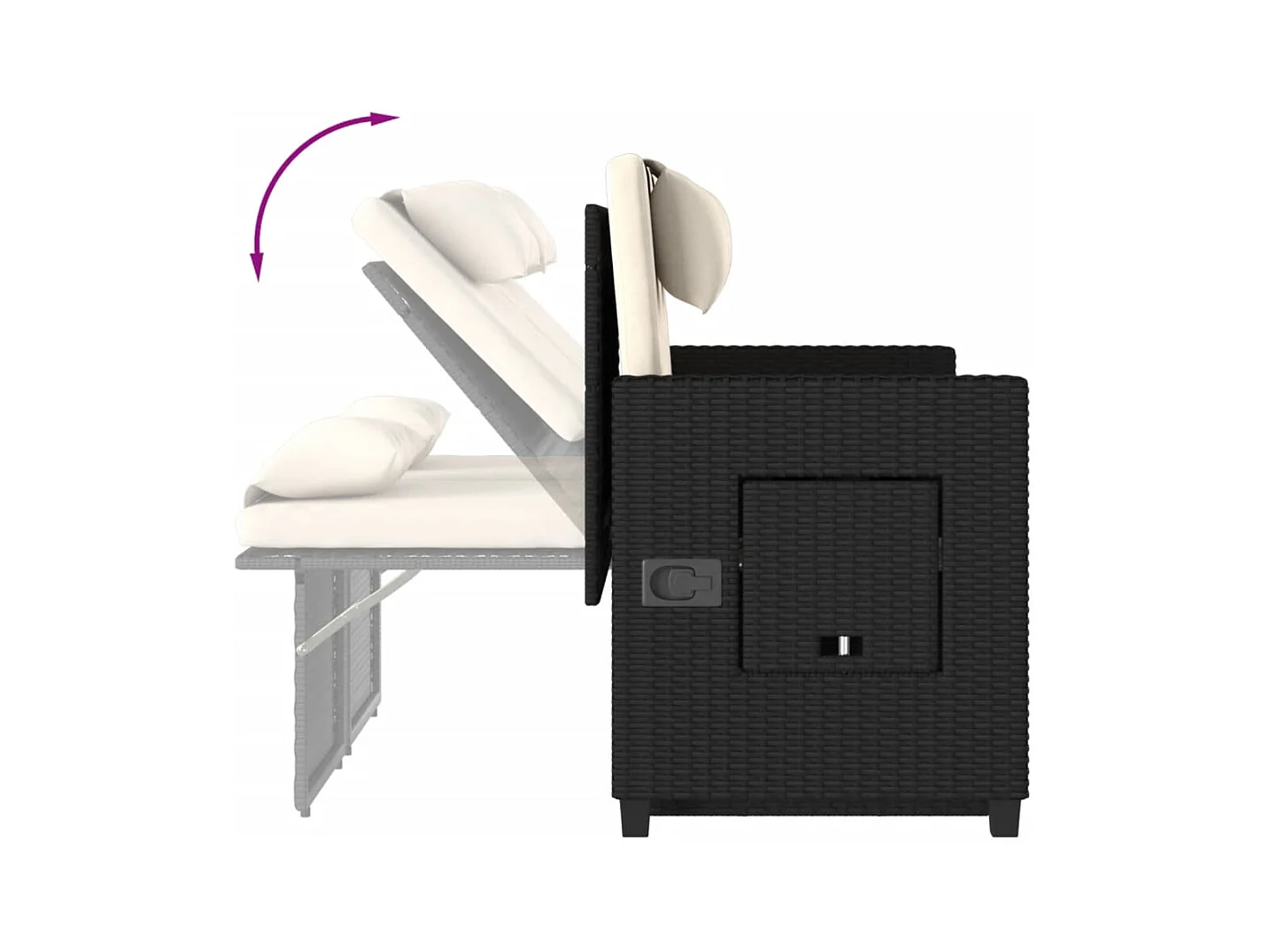 Sillón reclinable de jardín con cojines ratán sintético negro