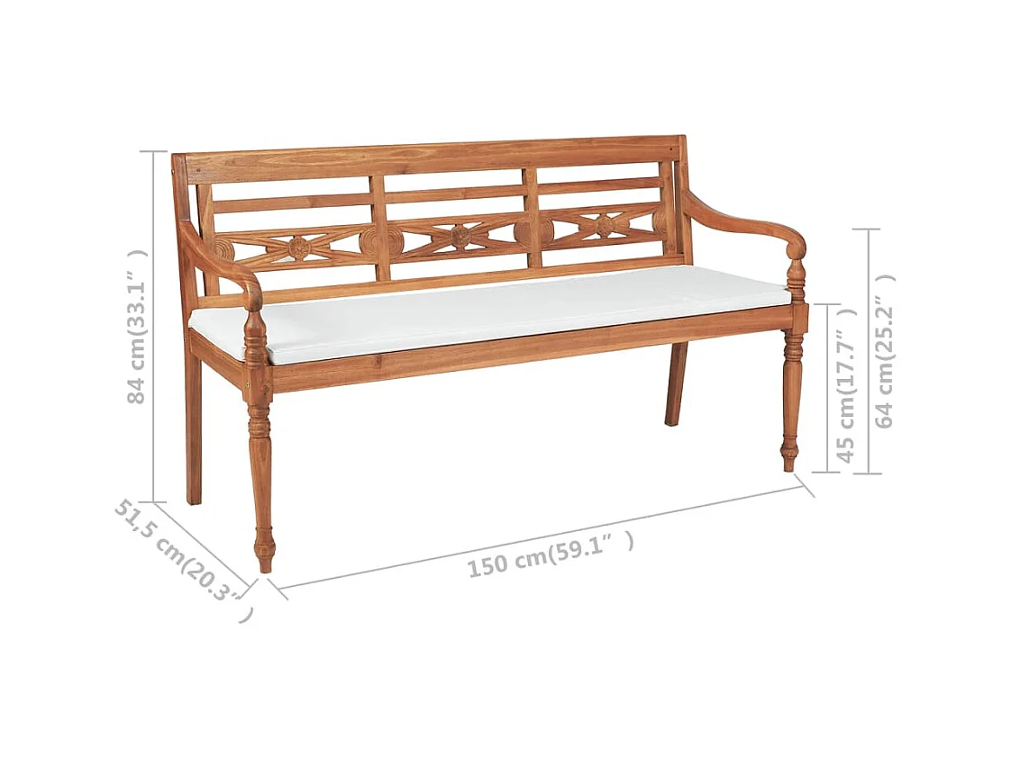 Banc Batavia avec coussin 150 cm Teck