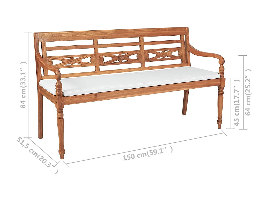 Banco Batavia con cojines 150 cm madera teca