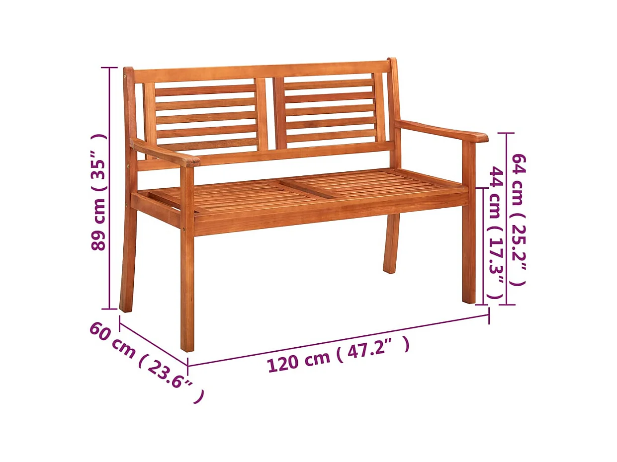 Banco de jardim 2 lugares com almofadão 120 cm eucalipto maciço