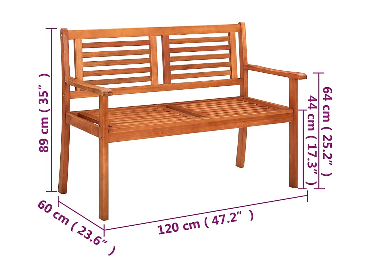Banc de jardin 2 places avec coussin 120 cm Bois d'eucalyptus