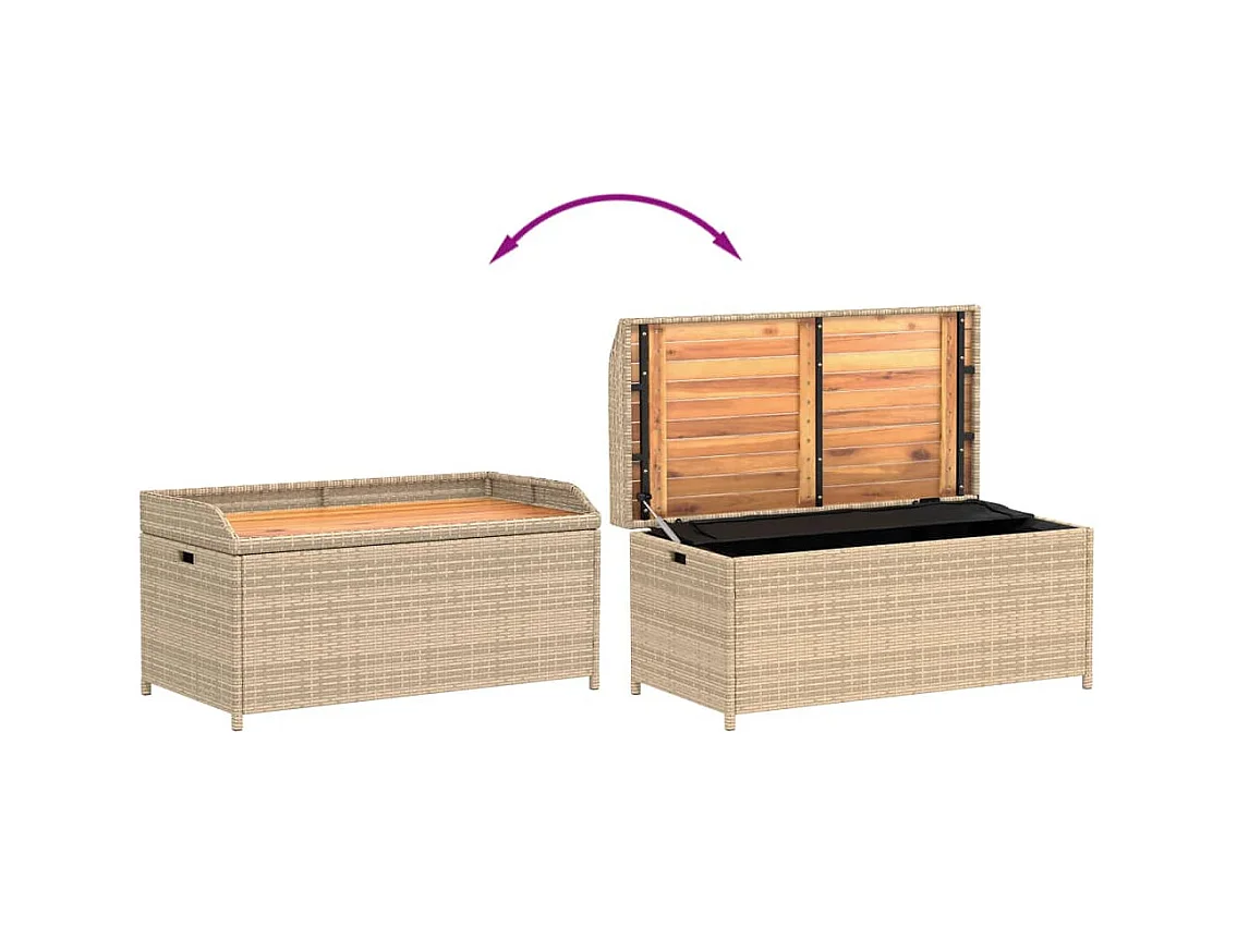 Banco con almacenaje acacia ratán PE beige mezcla 100x50x52 cm