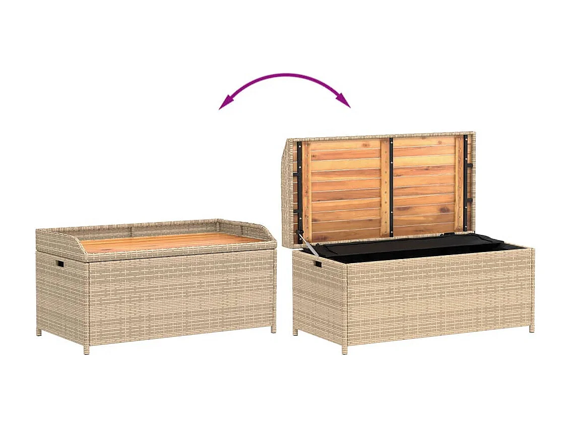 Banc de rangement mélange beige résine tressée et bois d'acacia