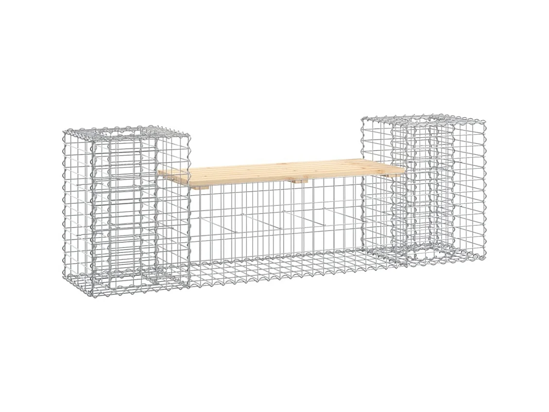 Banco jardín diseño gaviones madera maciza pino 183x41x60,5 cm