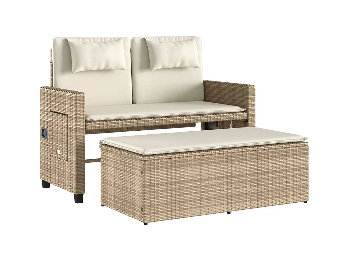 Banc inclinable de jardin avec coussins beige résine tressée