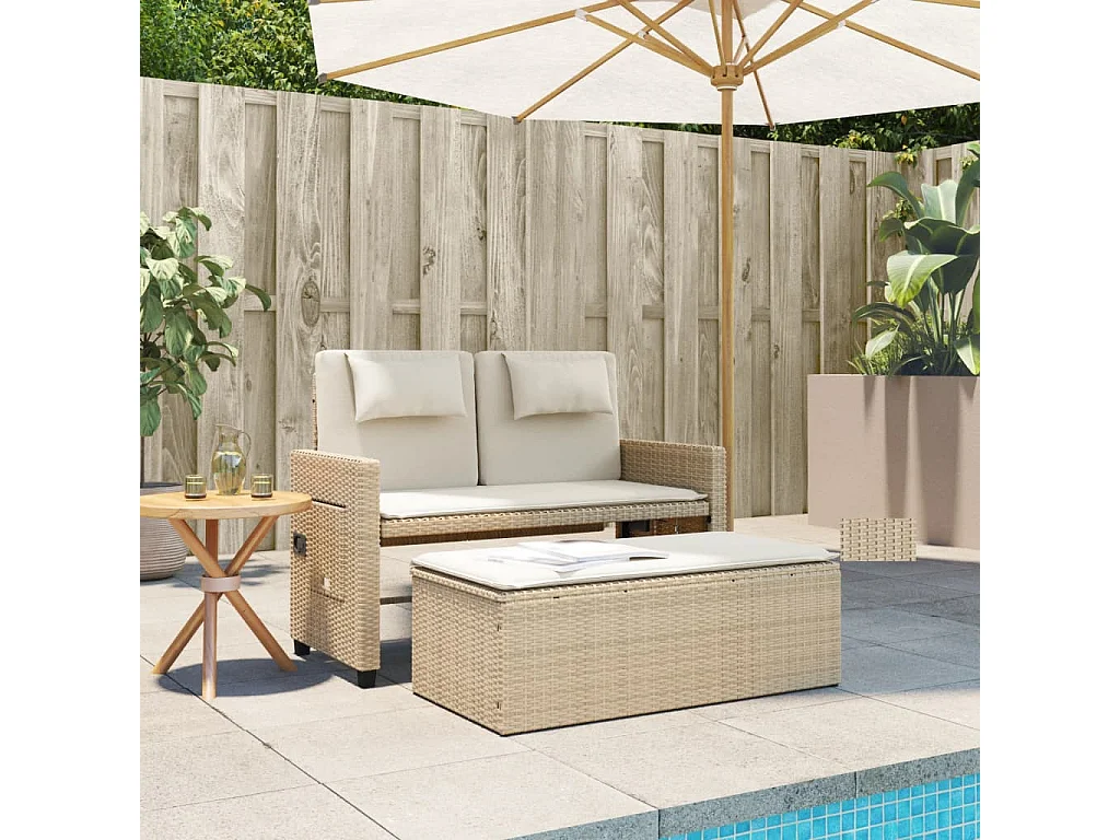 Banc inclinable de jardin avec coussins beige résine tressée