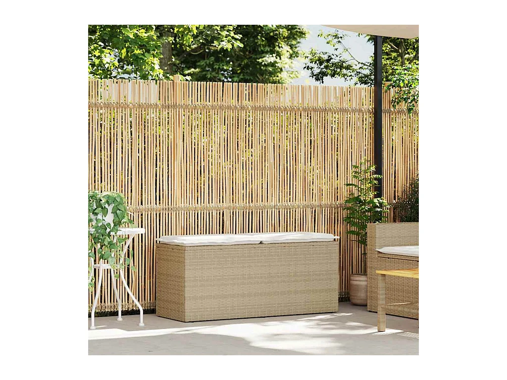 Banc de jardin avec coussin beige 110x40x44 cm résine tressée