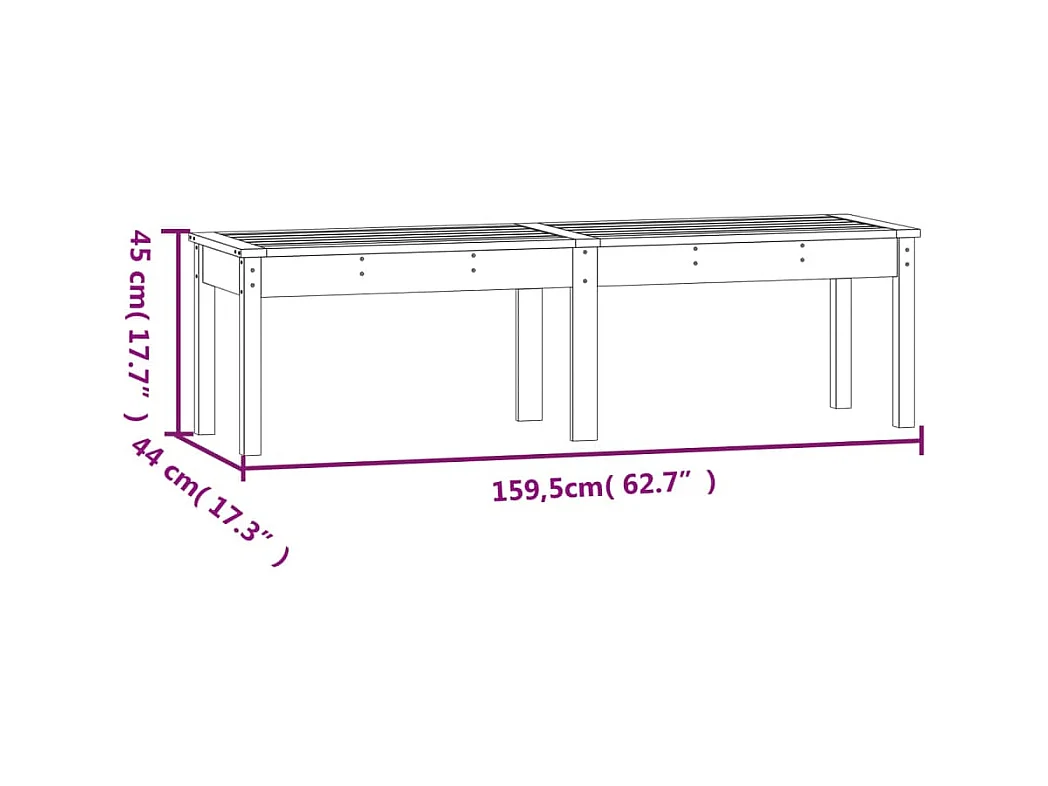 Banc de jardin à 2 places gris 159,5x44x45cm bois massif de pin
