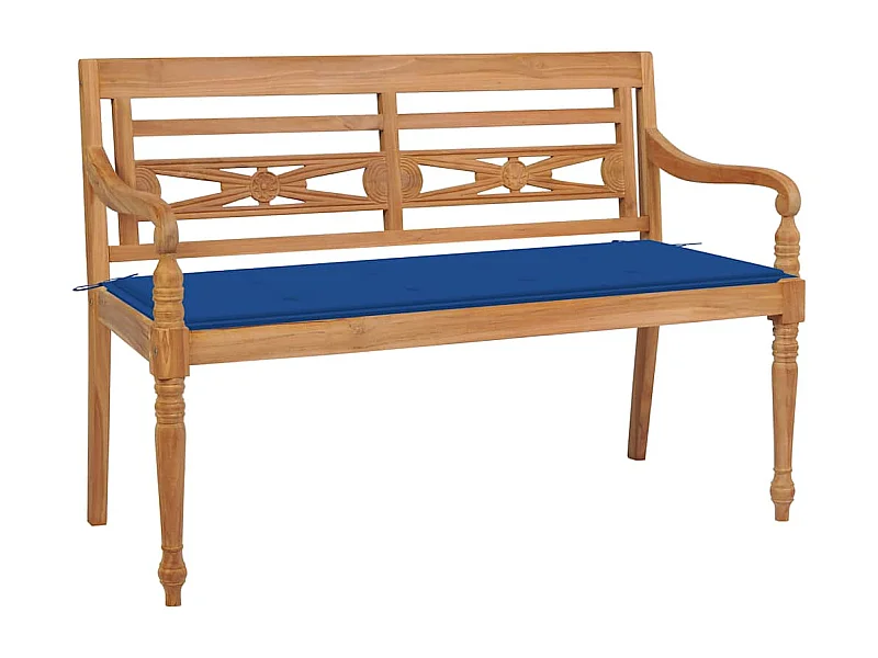 Banco Batavia madera maciza de teca con cojín azul royal 120 cm