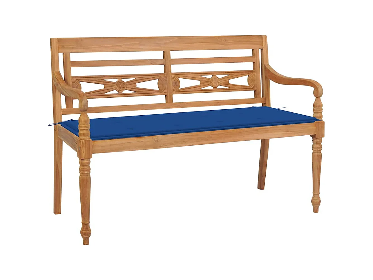 Banc Batavia avec coussin bleu royal 120 cm Bois de teck massif