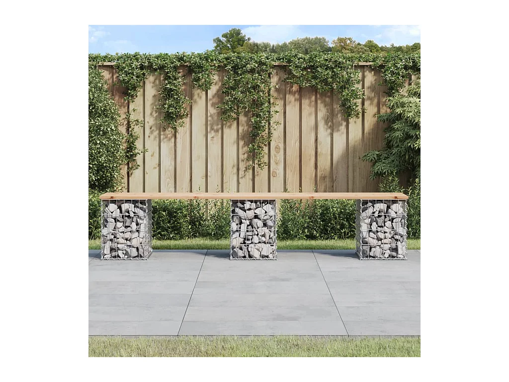 Banc de jardin design de gabion 203x31x42 cm bois massif de pin