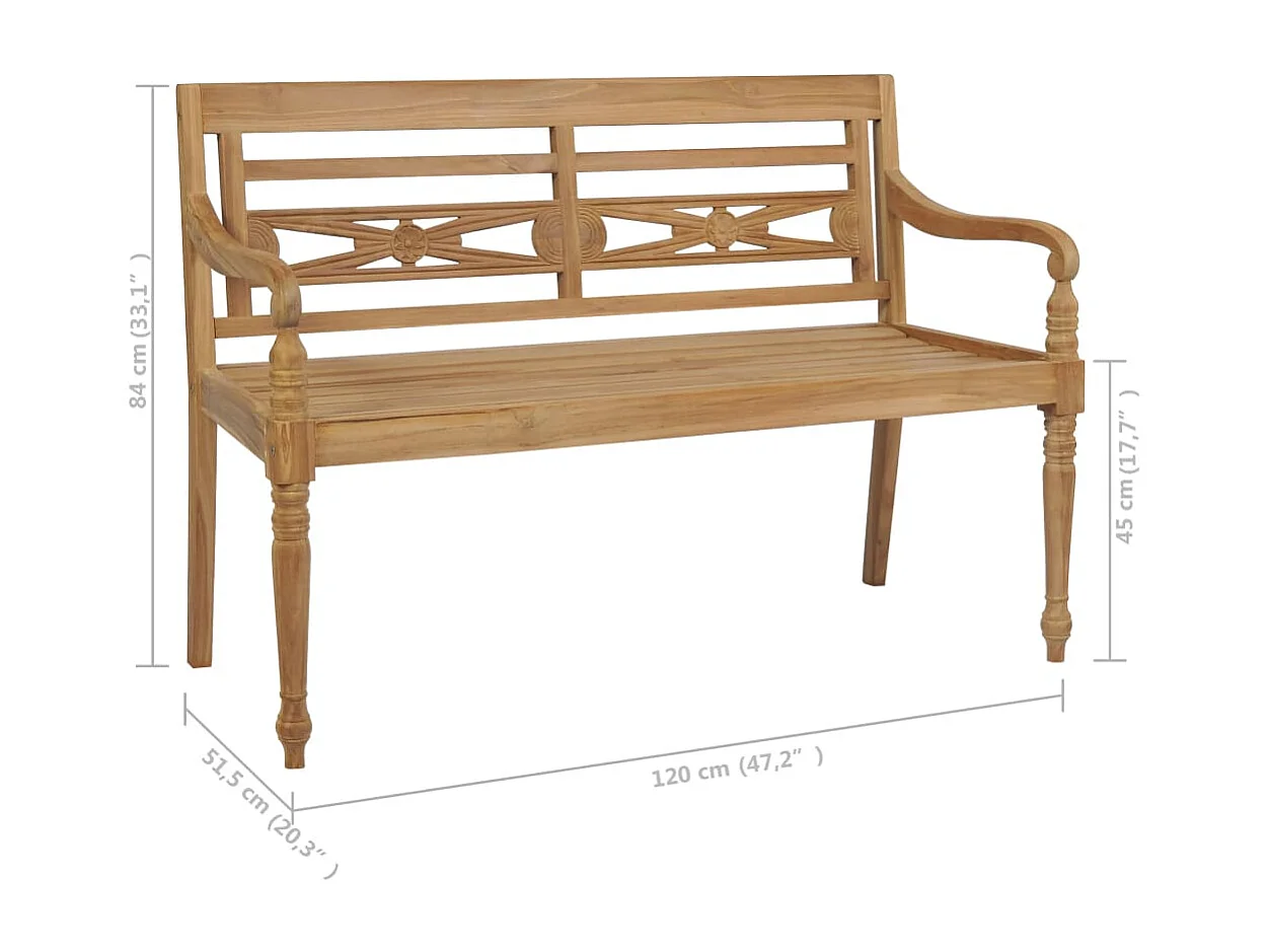 Banco Batavia madera maciza de teca con cojín crema 120 cm