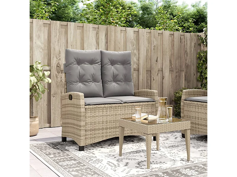 Banc inclinable de jardin avec coussins beige résine tressée