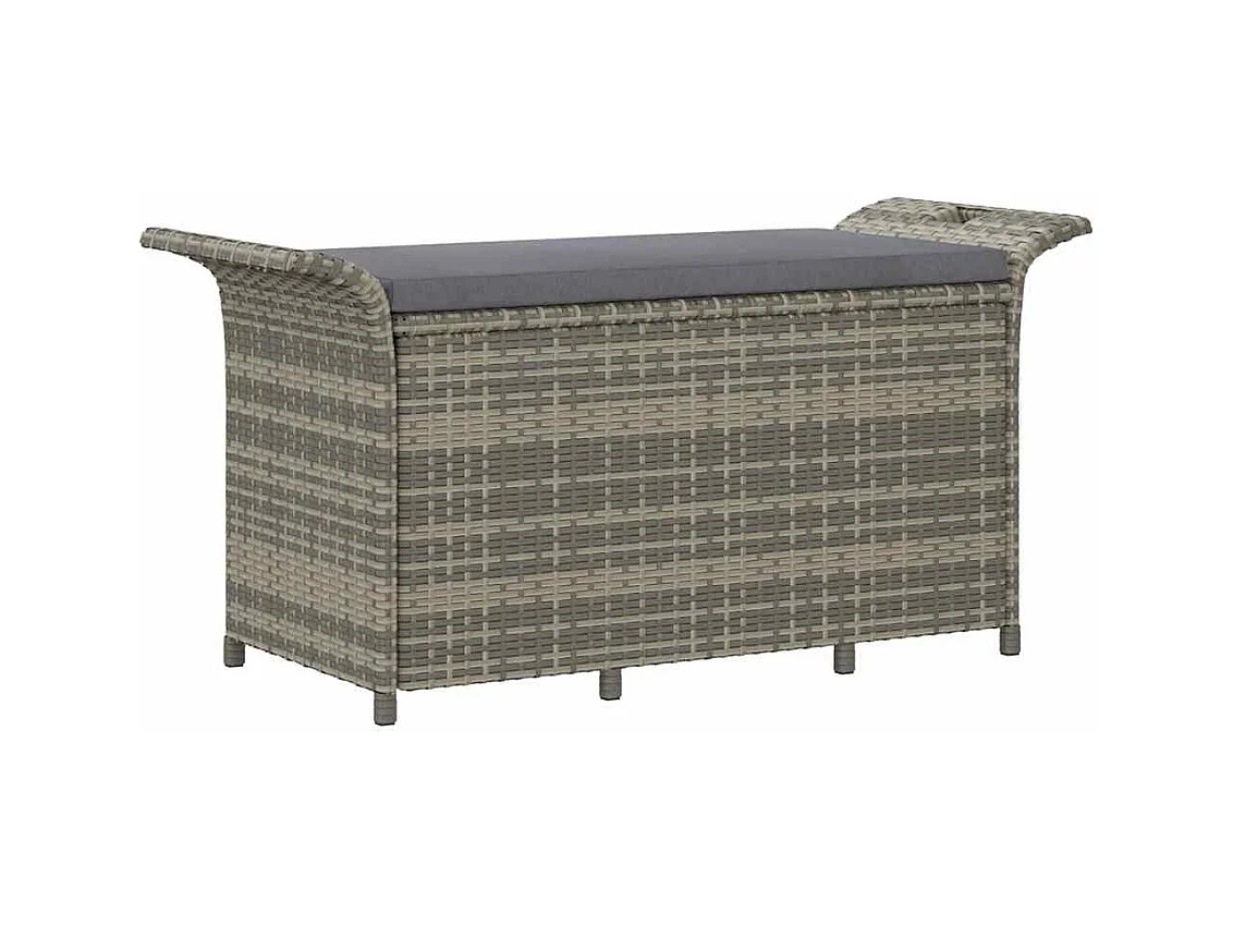 Banco de jardín con cojín ratán sintético gris 116x46x57 cm
