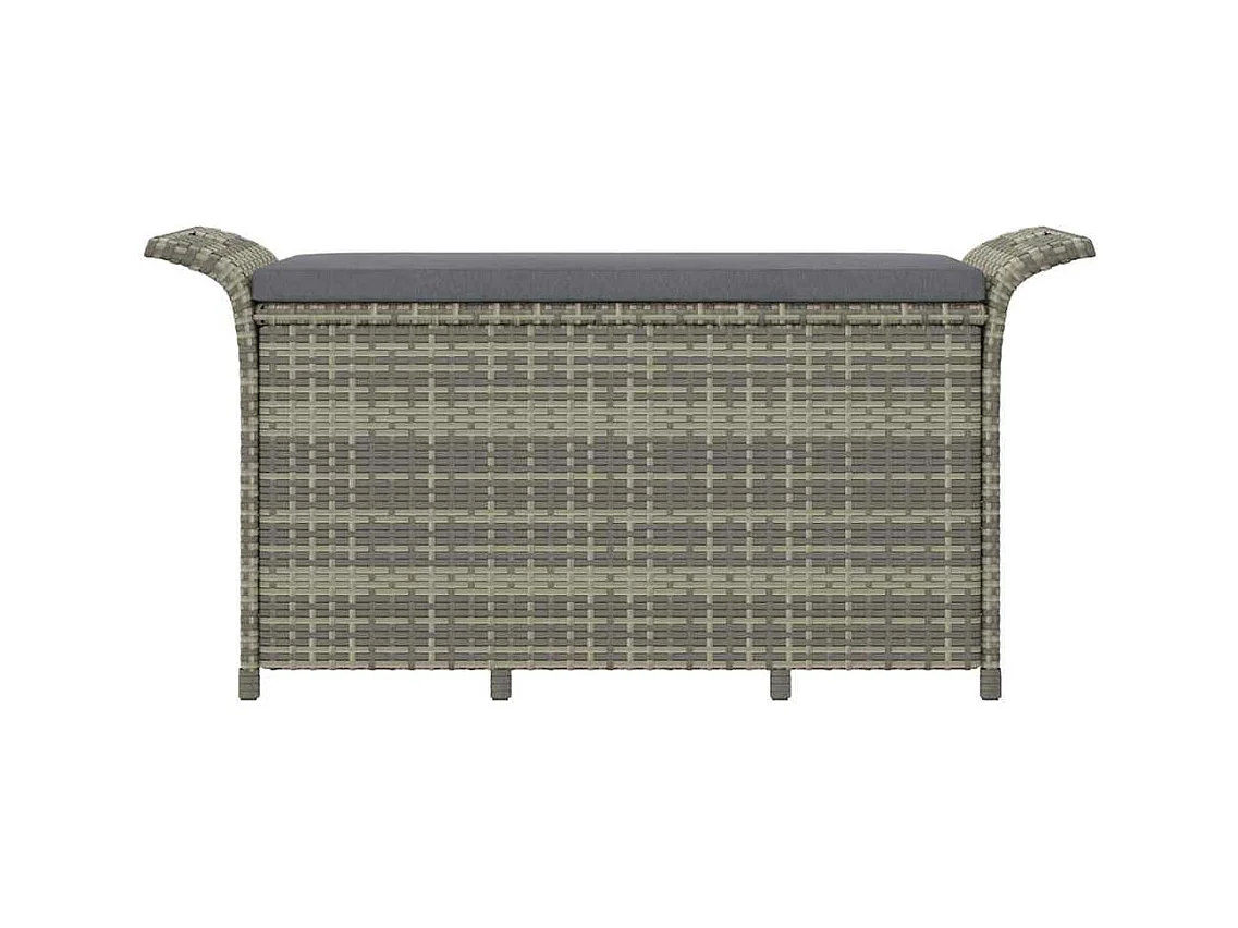 Banco de jardín con cojín ratán sintético gris 116x46x57 cm