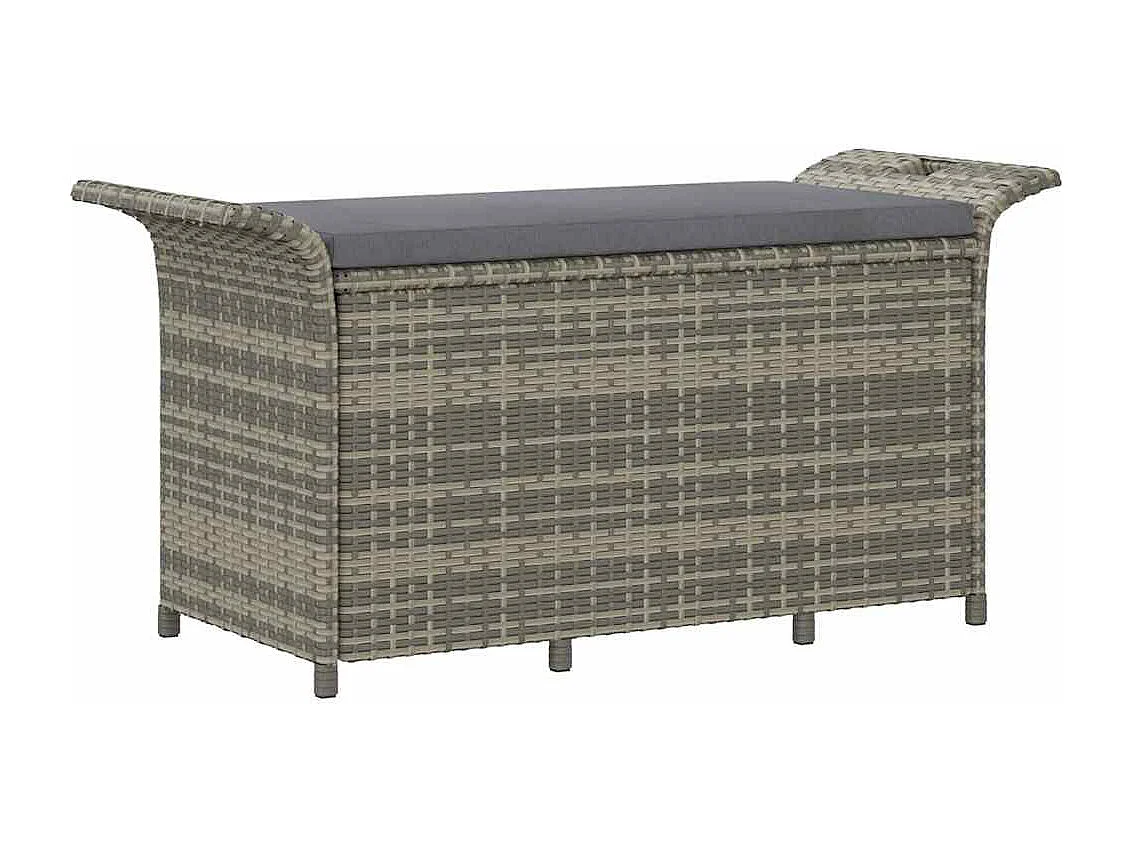 Banc de jardin avec coussin gris 116x46x57 cm résine tressée
