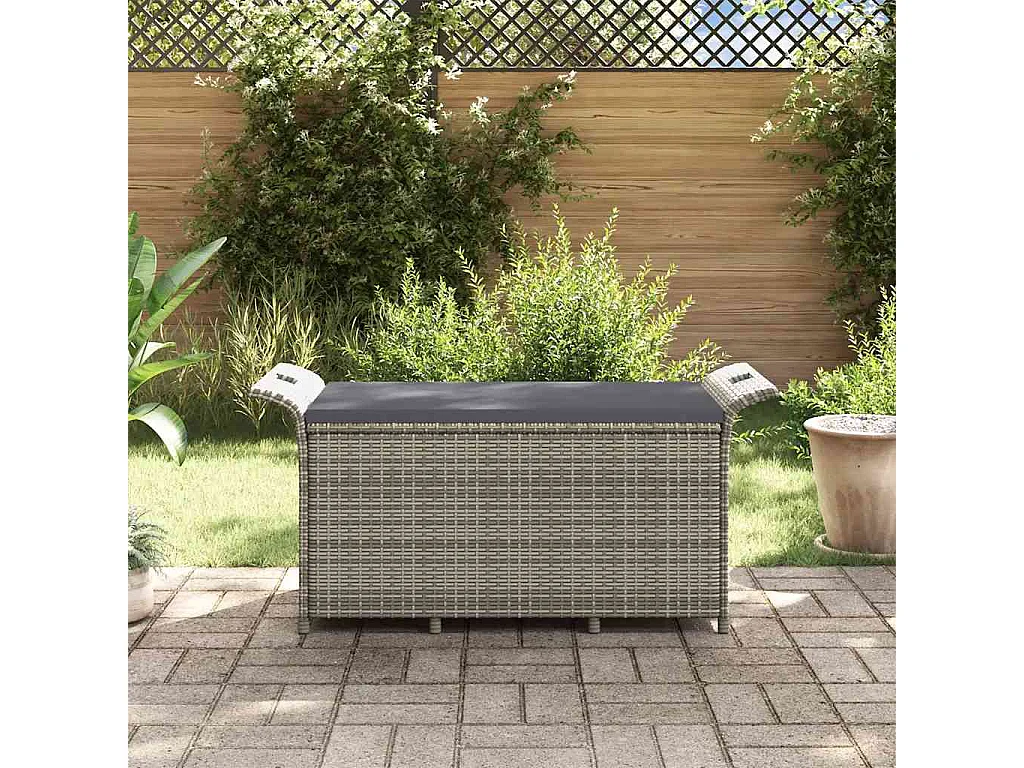 Banc de jardin avec coussin gris 116x46x57 cm résine tressée