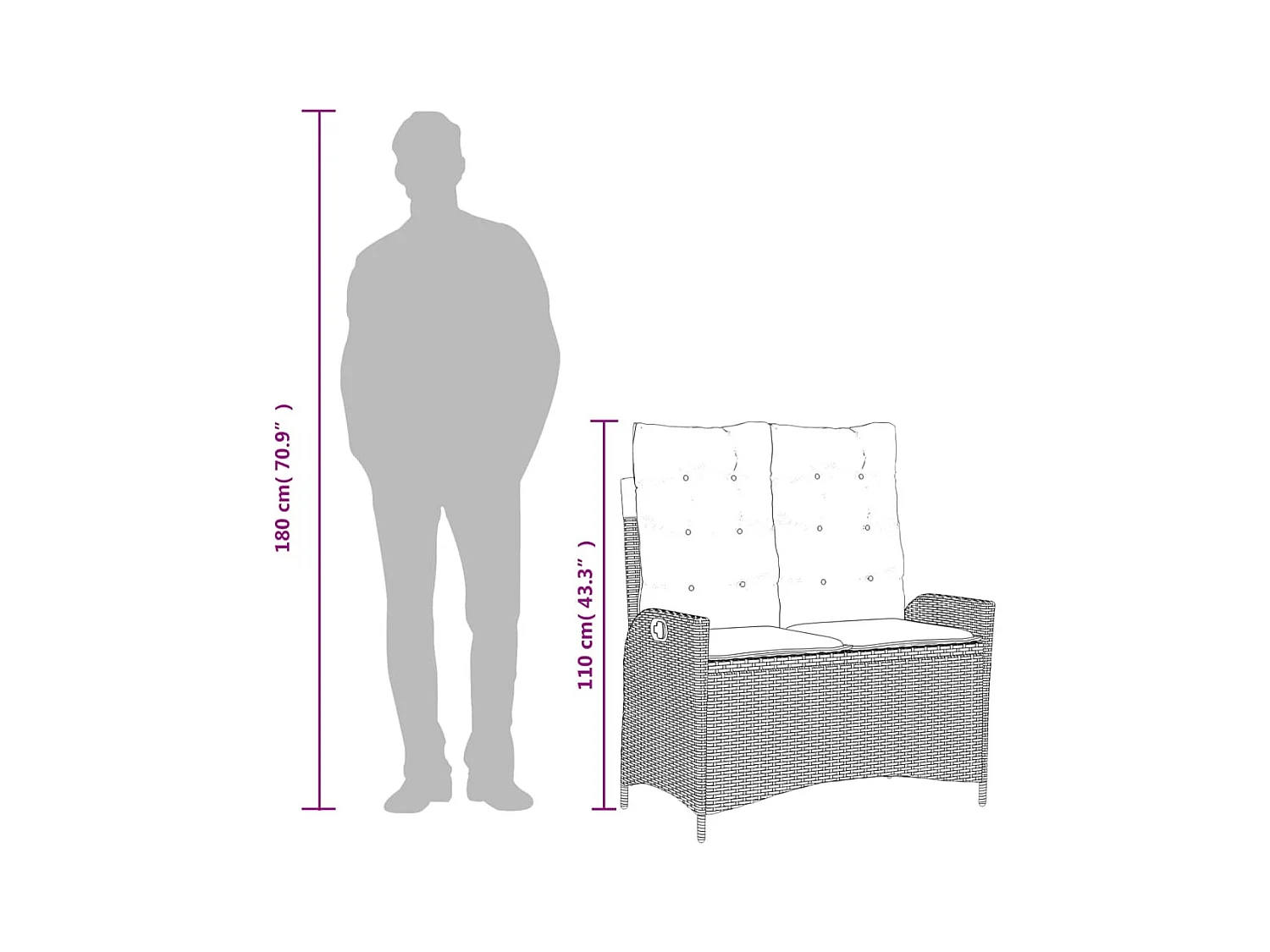 Sillón reclinable de jardín con cojines ratán sintético marrón