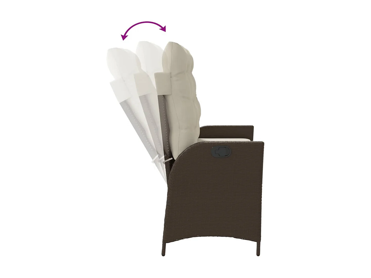 Banc inclinable de jardin avec coussins marron résine tressée