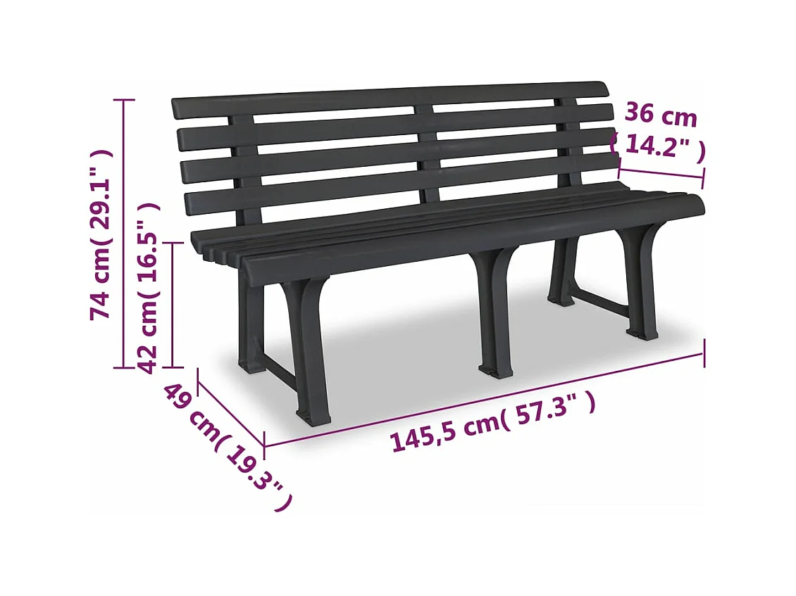 Banco de jardín 145,5 cm plástico gris antracita