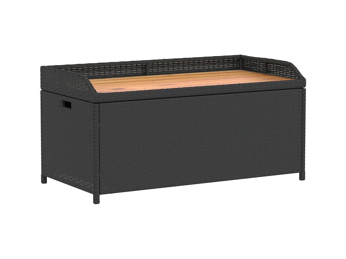 Banc de rangement noir résine tressée et bois d'acacia