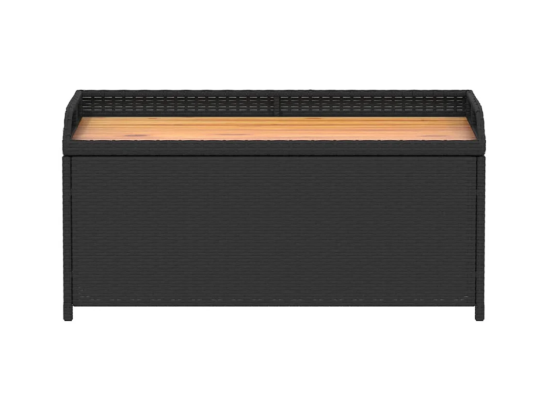 Banc de rangement noir résine tressée et bois d'acacia