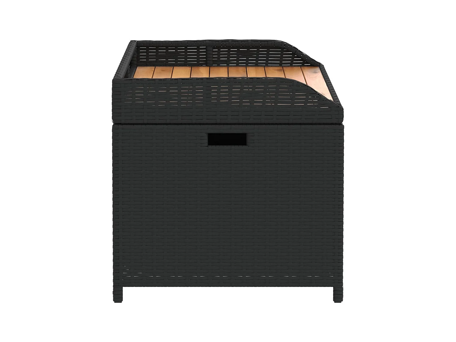 Banc de rangement noir résine tressée et bois d'acacia