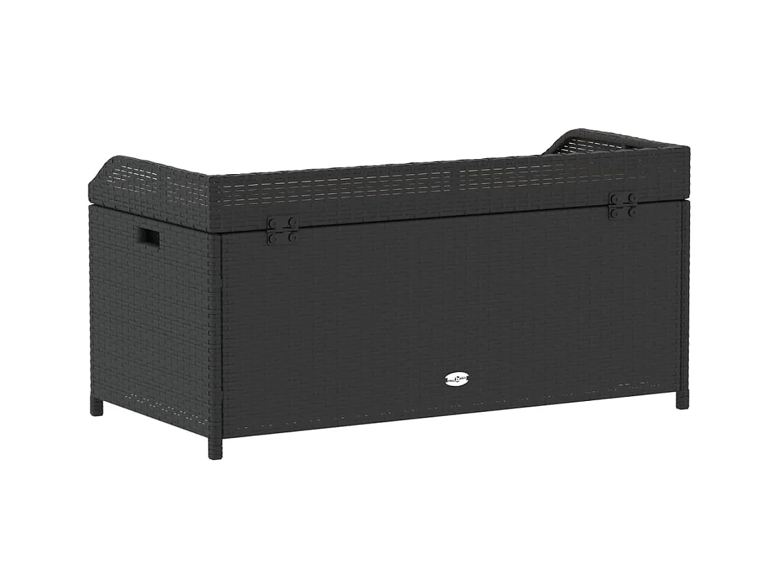 Banc de rangement noir résine tressée et bois d'acacia