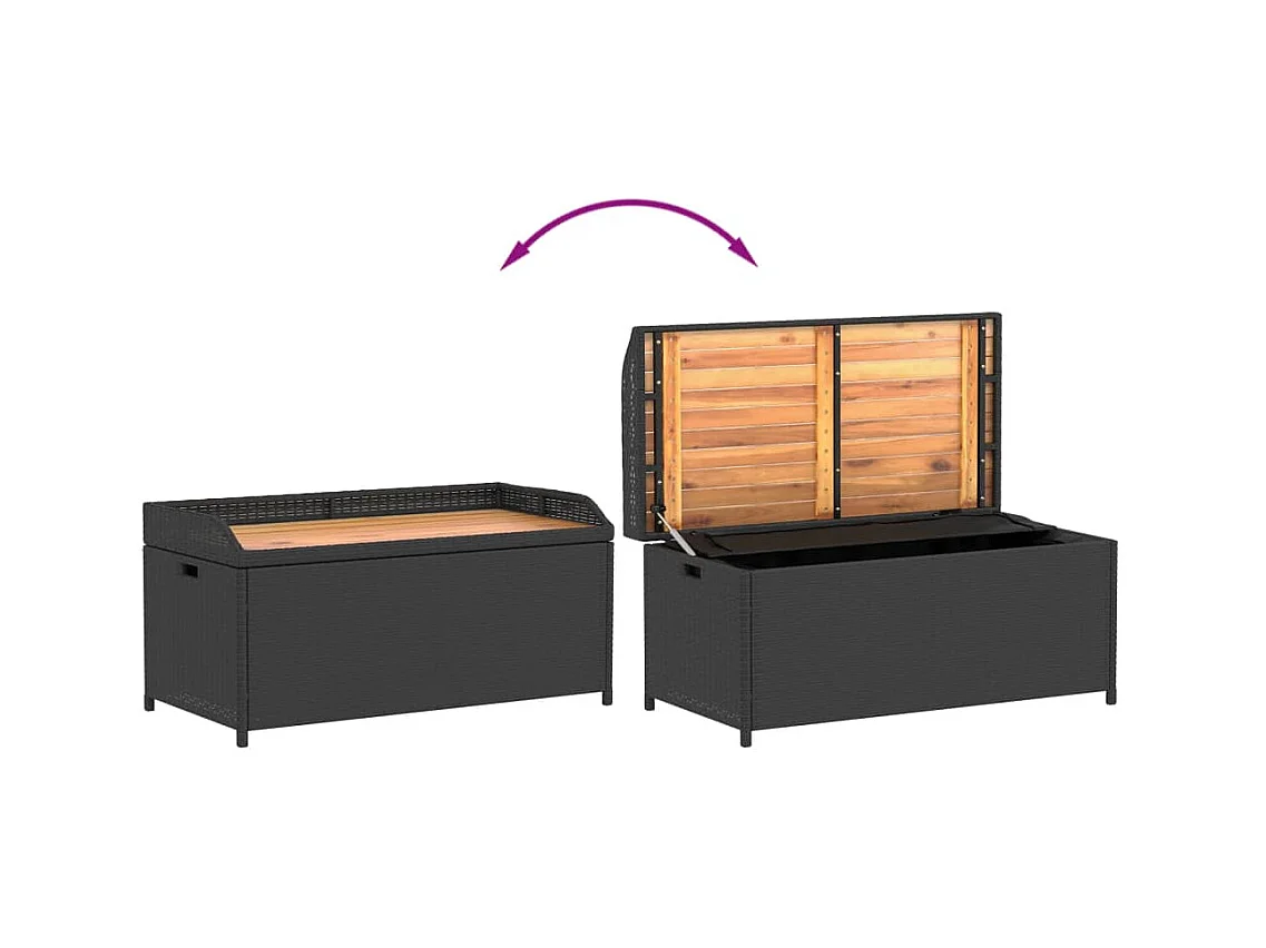 Banc de rangement noir résine tressée et bois d'acacia