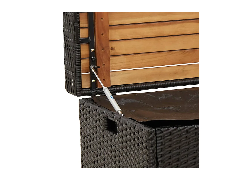 Banc de rangement noir résine tressée et bois d'acacia