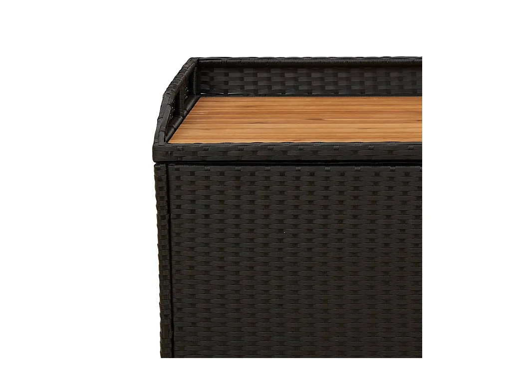 Banc de rangement noir résine tressée et bois d'acacia