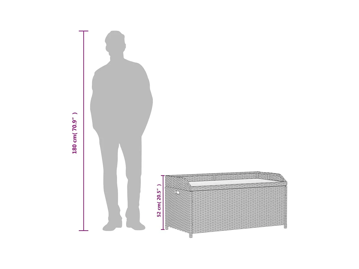 Banc de rangement noir résine tressée et bois d'acacia