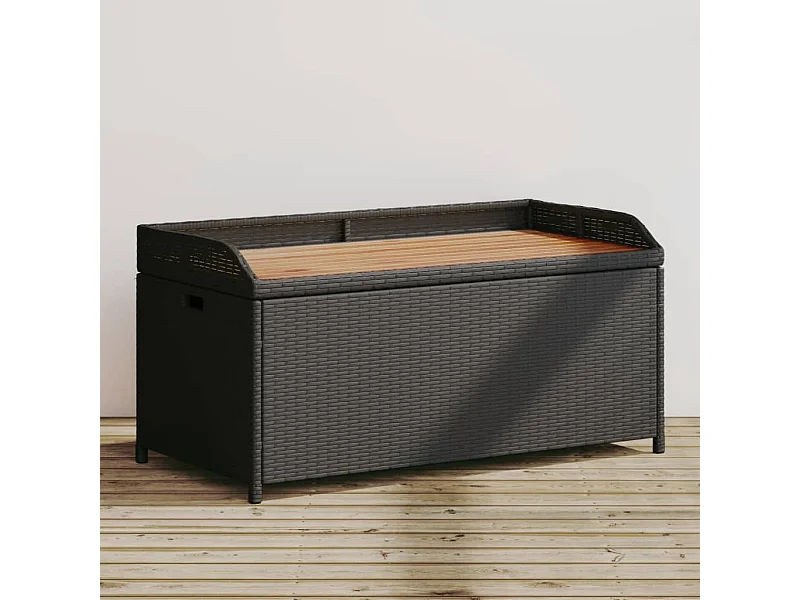 Banco de arrumação 100x50x52 cm vime PE e madeira acácia preto