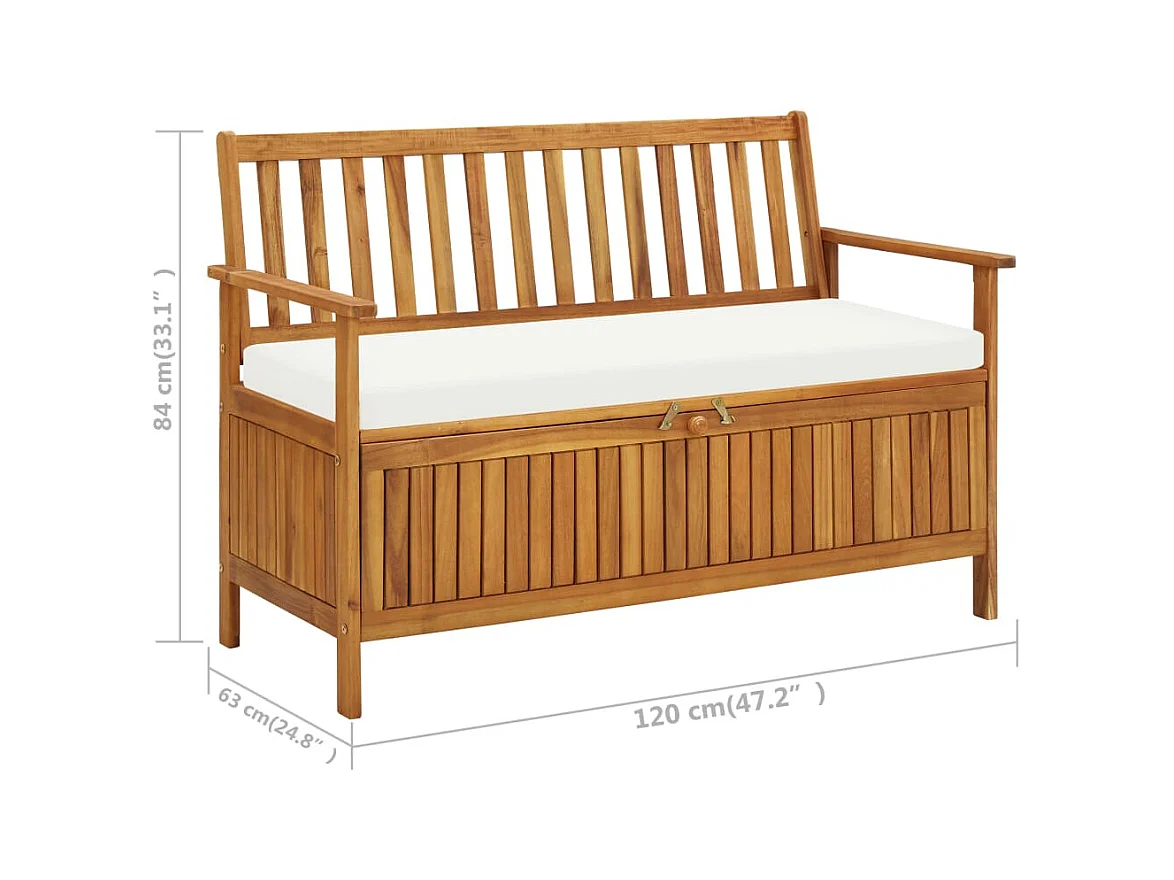 Banc de rangement de jardin Bois d'acacia solide 120x63x84 cm