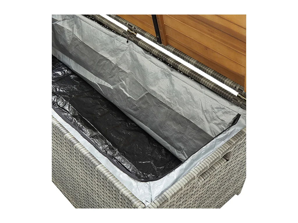 Banco de almacenamiento de jardín ratán sintético gris 120 cm