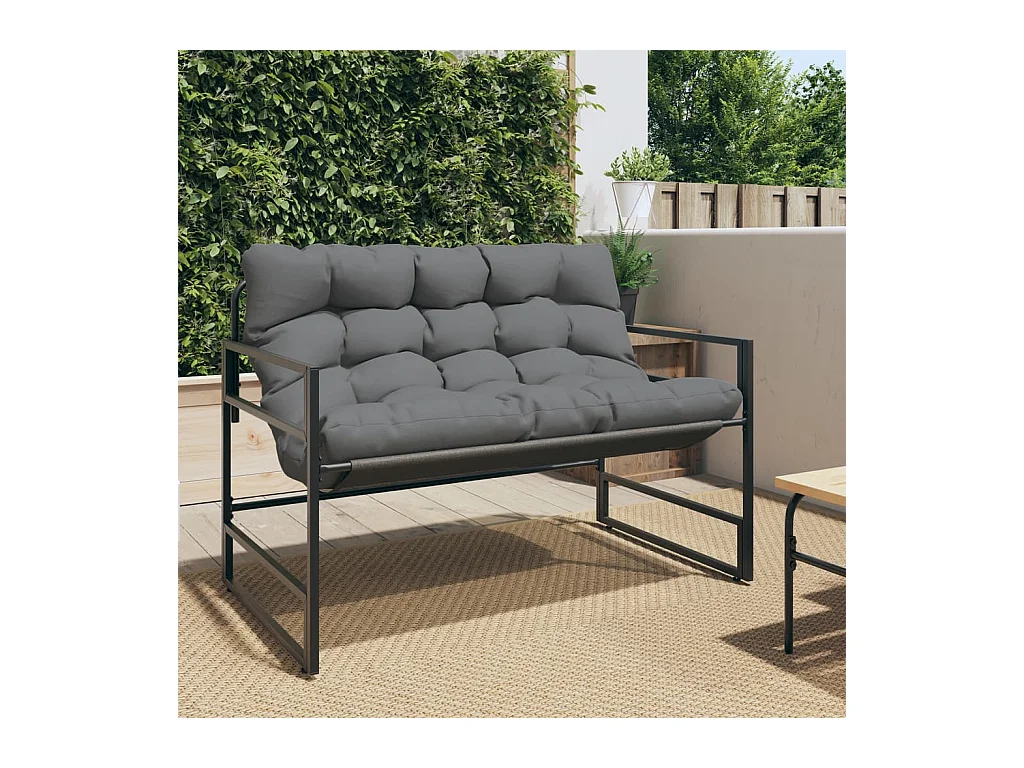 Banc de jardin avec coussin anthracite 113 cm acier