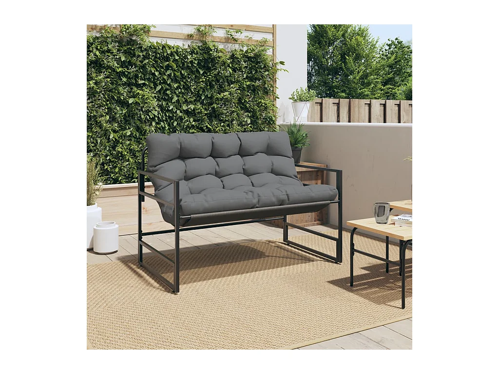 Banc de jardin avec coussin anthracite 113 cm acier