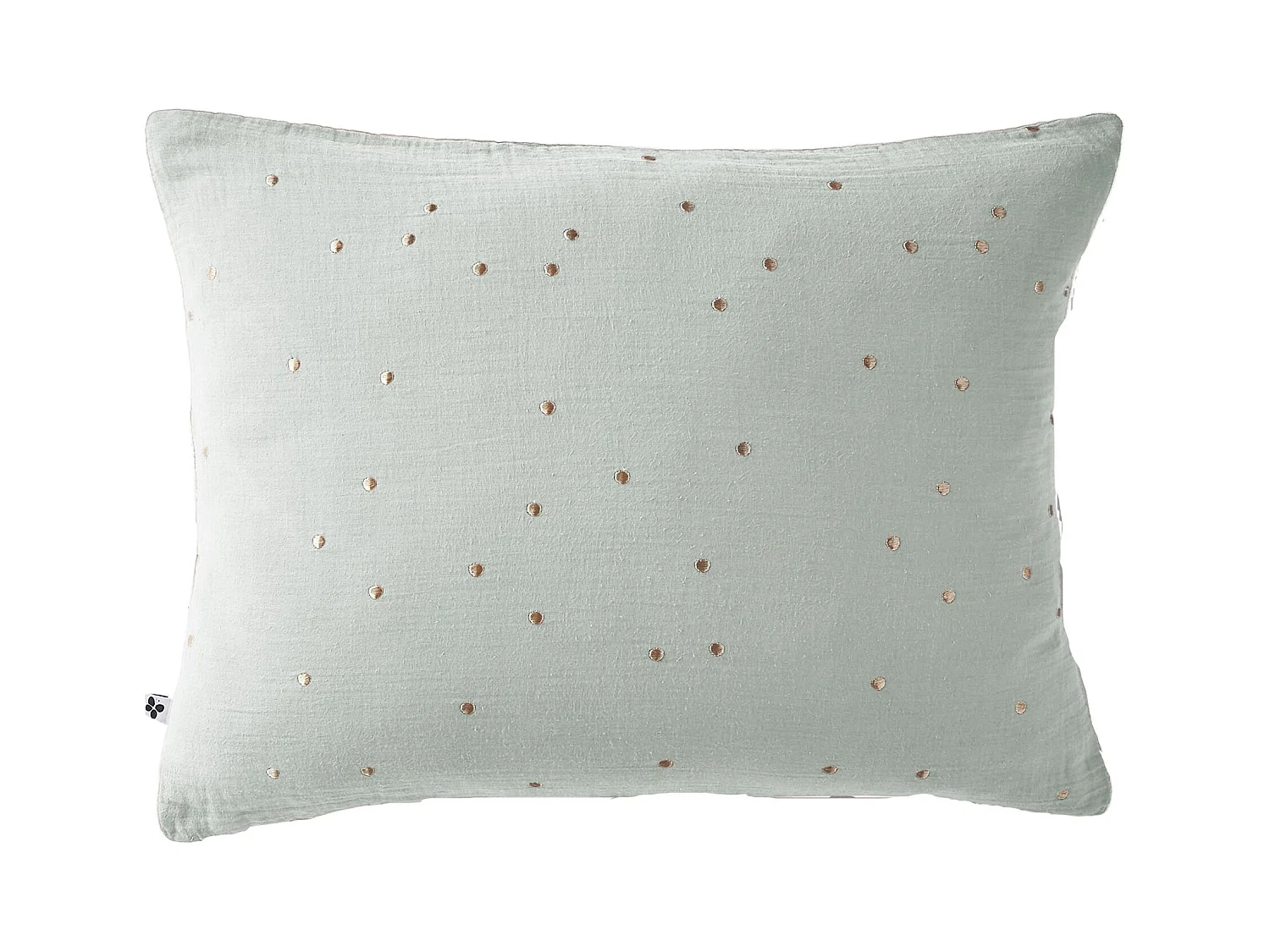 Taie d'oreiller à pois brodés double gaze de coton eucalyptus 50x70