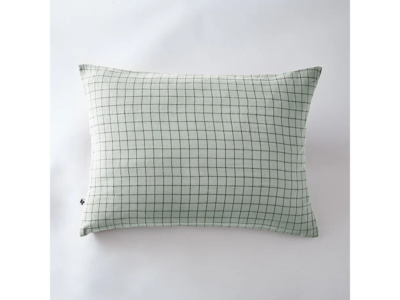 Taie d'oreiller à carreaux double gaze de coton eucalyptus 50x70 cm