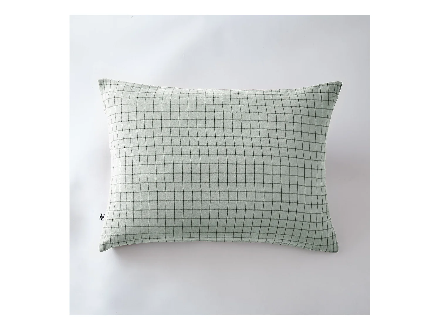 Taie d'oreiller à carreaux double gaze de coton eucalyptus 50x70 cm