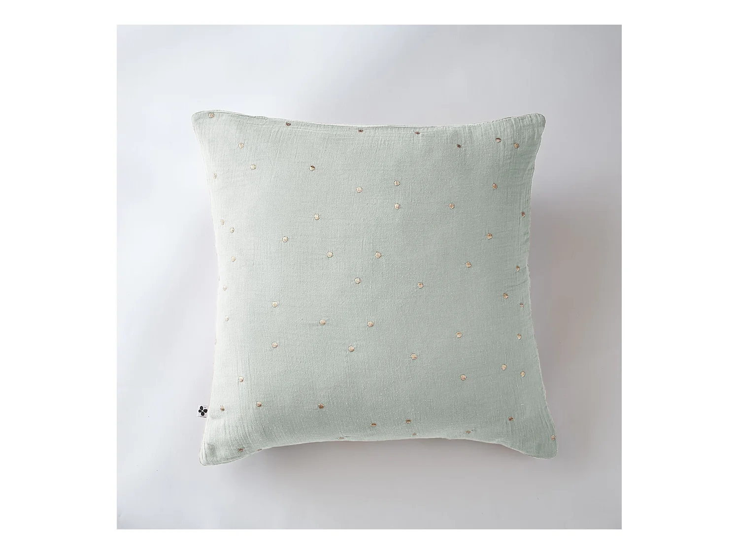 Taie d'oreiller à pois brodés double gaze de coton eucalyptus 60x60