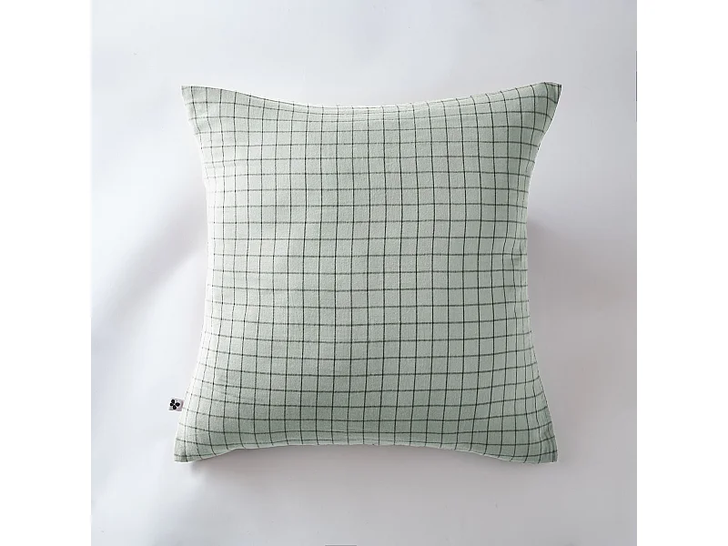 Taie d'oreiller à carreaux double gaze de coton eucalyptus 60x60 cm