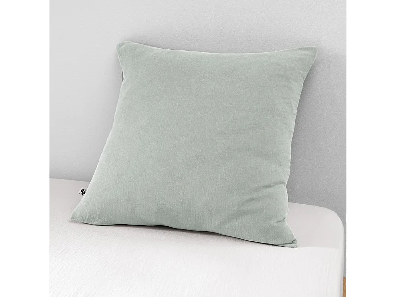 Taie d'oreiller double gaze de coton eucalyptus 60x60 cm