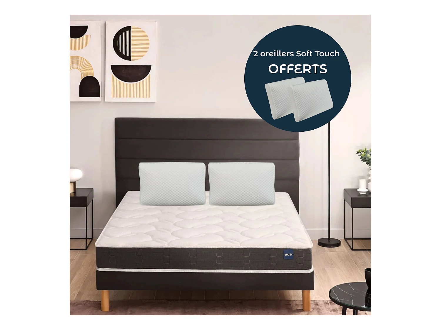 Pack Matelas King Size Bultex Regular 200x200 + 2 Oreillers Bultex Soft Touch Offerts
