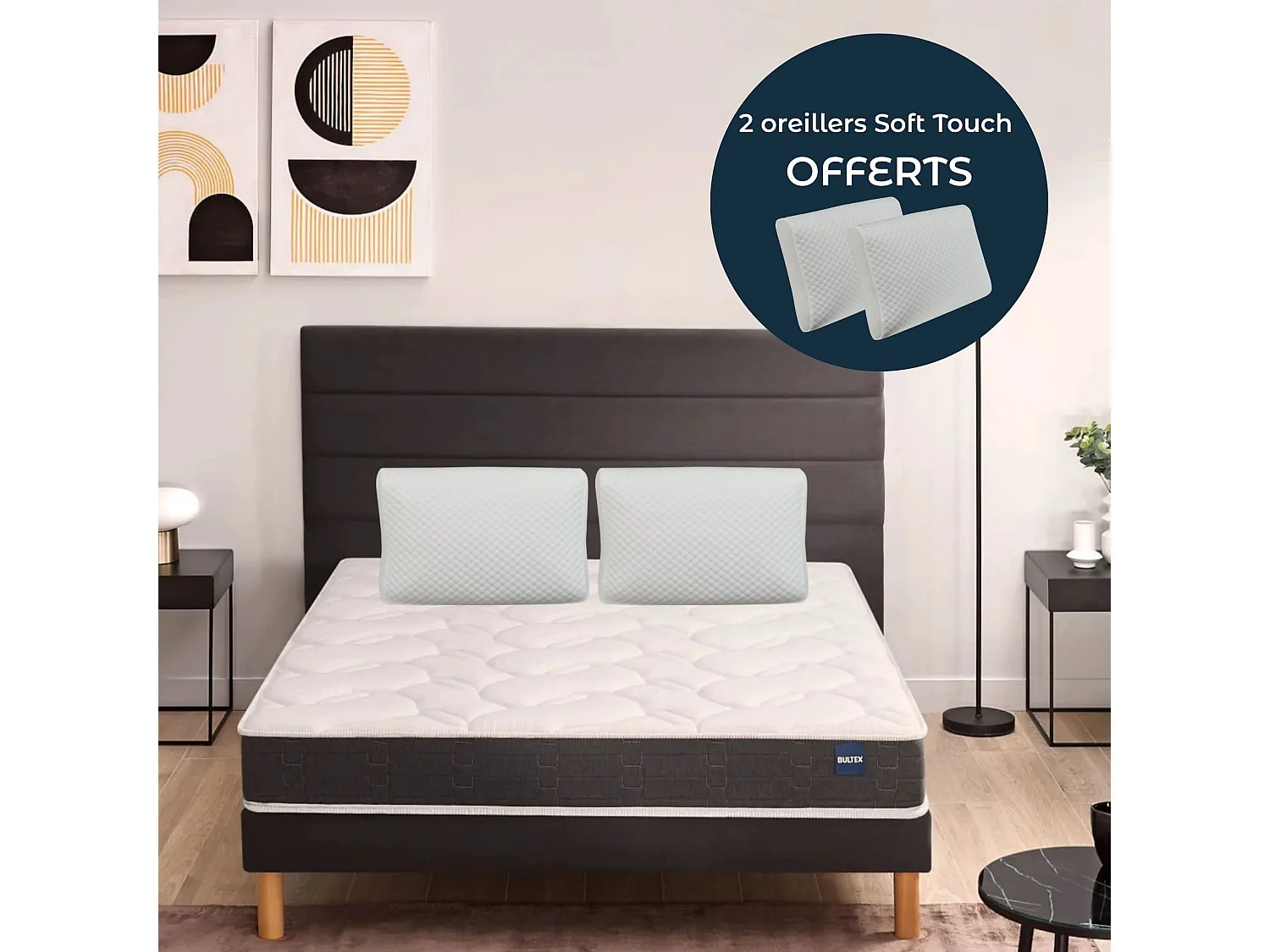 Pack Matelas King Size Bultex Regular 200x200 + 2 Oreillers Bultex Soft Touch Offerts