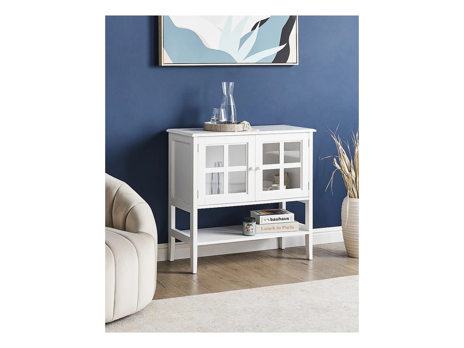 Buffet avec vitrine en verre Avec étagère INLET 80 cm Blanc