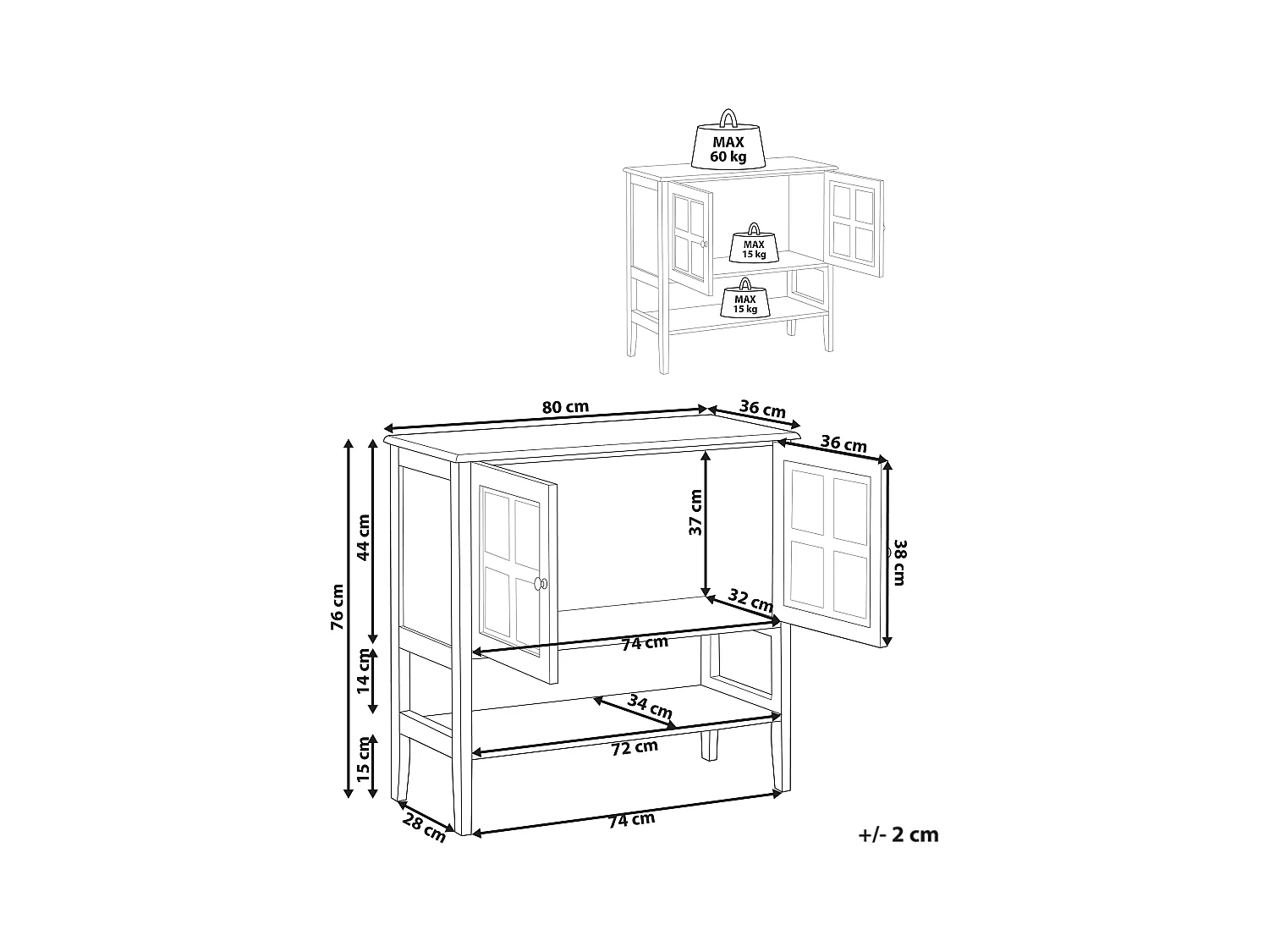 Buffet avec vitrine en verre Avec étagère INLET 80 cm Blanc