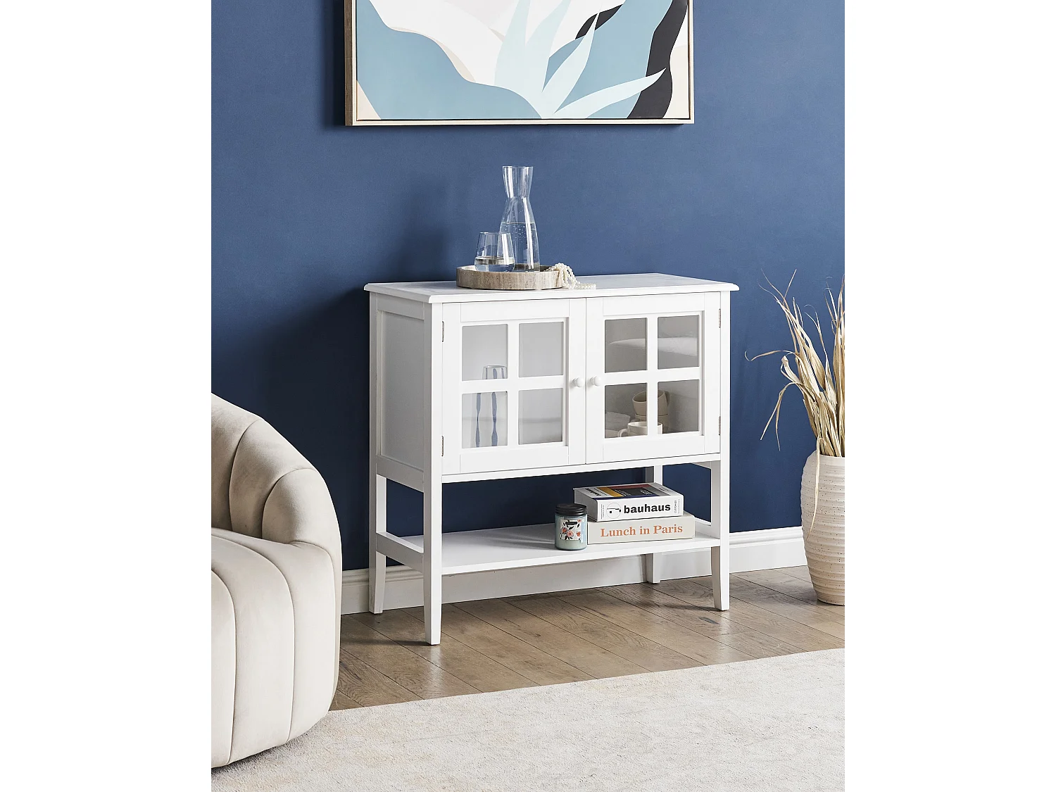 Buffet avec vitrine en verre Avec étagère INLET 80 cm Blanc