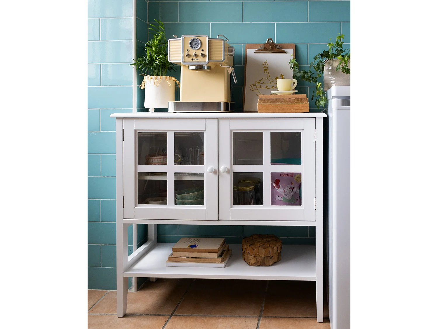 Glass Display Sideboard with Shelf INLET 80 cm White
