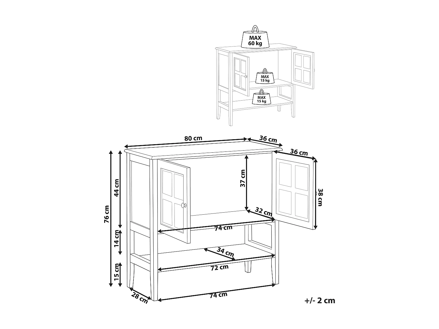 Buffet avec vitrine en verre Avec étagère INLET 80 cm Blanc